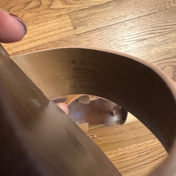 Tory Burch Malaga Wedge Tan Cream Leather Sandals - Picture 7 of 8